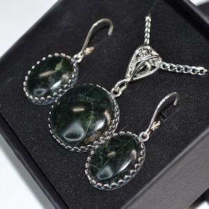 Burmese Jade Pendant and Earring Set - Deep/Dark Green Burmese Jadeite