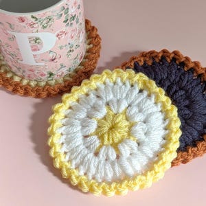Drink Coaster Crochet Pattern PDF Daisy Crochet Coaster Pattern Plant Floral Coaster Crochet Project Quick Crochet for Cottagecore Decor