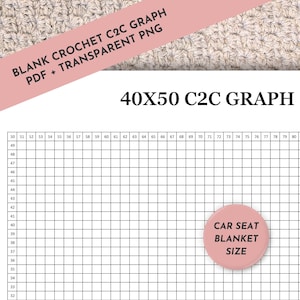 Gráfico de crochet de manta C2C de 40 x 50 en blanco, patrón de crochet C2C, herramienta para patrón de manta para asiento de coche, manta de bebé con diseño de píxeles de esquina a esquina
