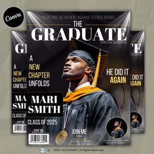 Digital Graduation Invitation Magazine Style, Editable Flyer, Class of 2025, Graduation Party, Premade Event Flyer Design, Grad Template