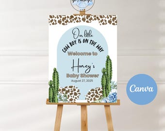 Cowboy Baby Shower Welcome Sign: Editable Western Theme (Canva Template)