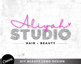 Diy Beauty Logo Design, Logo Templates:Nail, Hair, Braids Lash Wig, Mua (Canva Editable Premade Business logo)