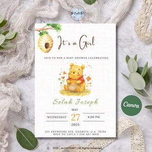 Winnie The Pooh Baby Shower Invitation: Editable Canva Template (Digital)