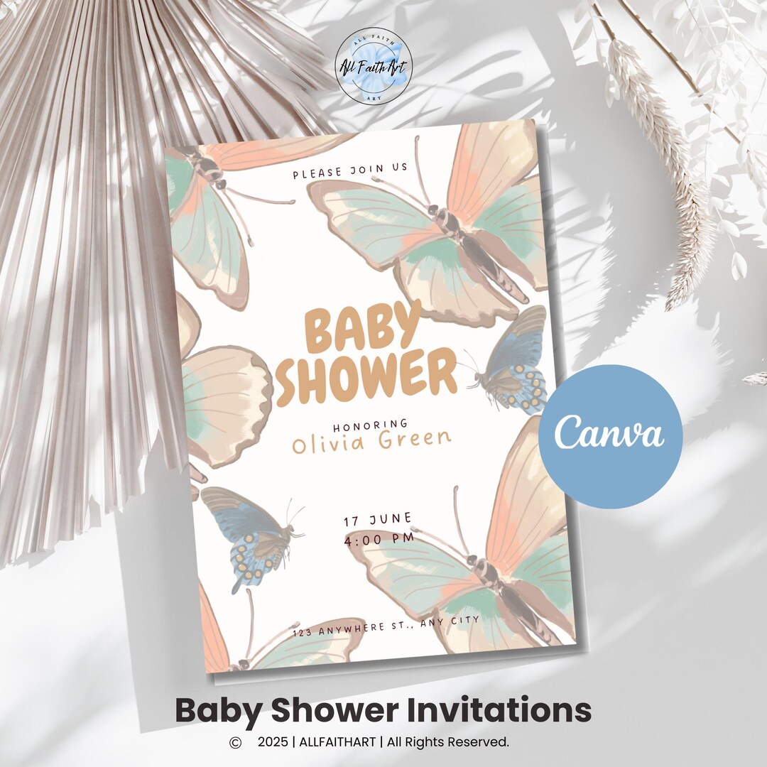 Butterfly Baby Shower Invitation: Neutral Editable Template - Etsy