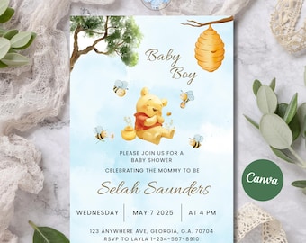 Winnie The Pooh Baby Shower Invitation: Blue Theme (Digital Invitation)