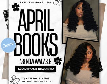 April Booking Flyer, Book Now Flyer, April Books, April Bookings, Hair Nails Lashes MUA Flyer, Canva Flyer, Canva Editable Template