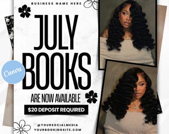July Booking Flyer, Summer Booking Flyer, July Books, Hair, Nails, Lashes Makeup, Canva Editable Template, Digital Download, Canva Template