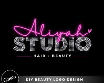Diy Beauty Logo Design, Logo Templates:Nail, Hair, Braids Lash Wig, Mua (Canva Editable Premade Business logo)