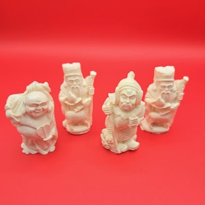 Vintage Lot Of 4 Chinese San Xing Gods, Carved Resin Figs 3x2