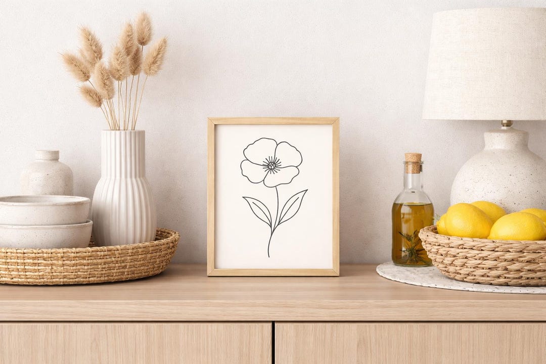 Minimalist Botanical Line Art Print | Black White Floral Wall Decor ...