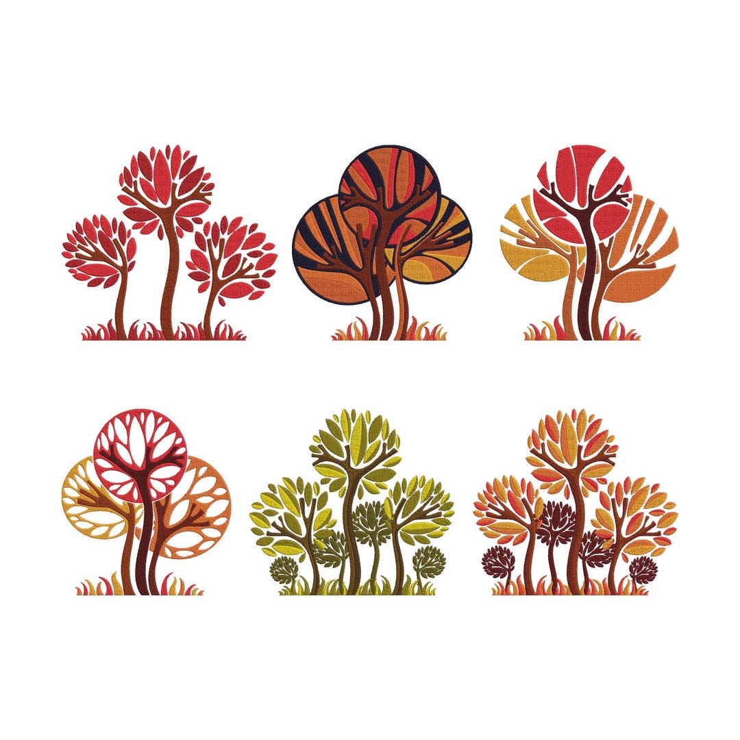 Modern Tree Clipart Bundle ,6 Stylized Tree Illustrations , Autumn ...