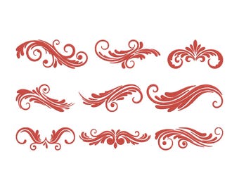Decorative Swirl Embroidery Design, Vintage Flourish Ornament Machine Embroidery File, 9 Design, 7 Size, Instant Download