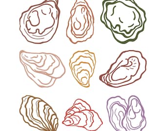 Diseño de bordado de concha de ostra, archivo de bordado a máquina con arte lineal de concha, 9 diseños, 7 tamaños, descarga instantánea