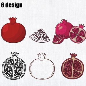 Pomegranate Embroidery Design Bundle | 6 Fruit Applique Patterns | Machine Embroidery Files for Kitchen Towels & Decor-instant download
