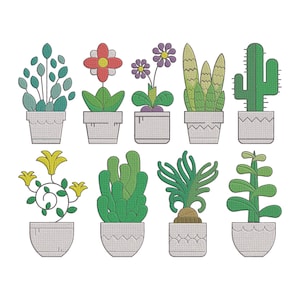 Diseño de bordado de cactus, archivo de bordado a máquina de cactus, 10 diseños, 5 tamaños, descarga instantánea