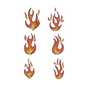 Brandsymbool machineborduurbestand, vlamborduurontwerpset, 6 hete vlamstoffen, brandpatch, direct downloaden, 6 ontwerpen, zes ontwerpen