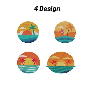 Tropical Sunset Beach Embroidery Design Set, Palm Tree Ocean Landscape Machine Embroidery, Summer Beach Scene- Instant Download,10 sizes