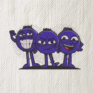 Cool Purple Emoji Embroidery Design – Trio Cartoon Faces Machine File – Fun Character Patch Art – Playful Attitude Stitch Design