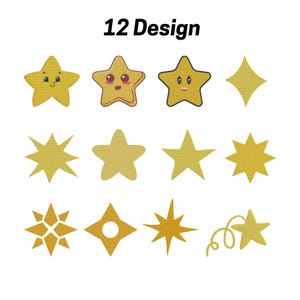 12 Star Embroidery Designs Bundle – Cute and Simple Star Applique & Fill Stitch Files – Instant Download
