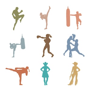 Boxing Embroidery Design Bundle, Martial Arts Fighter Silhouette Embroidery Files, Kickboxing Karate Machine Embroidery, Instant Download
