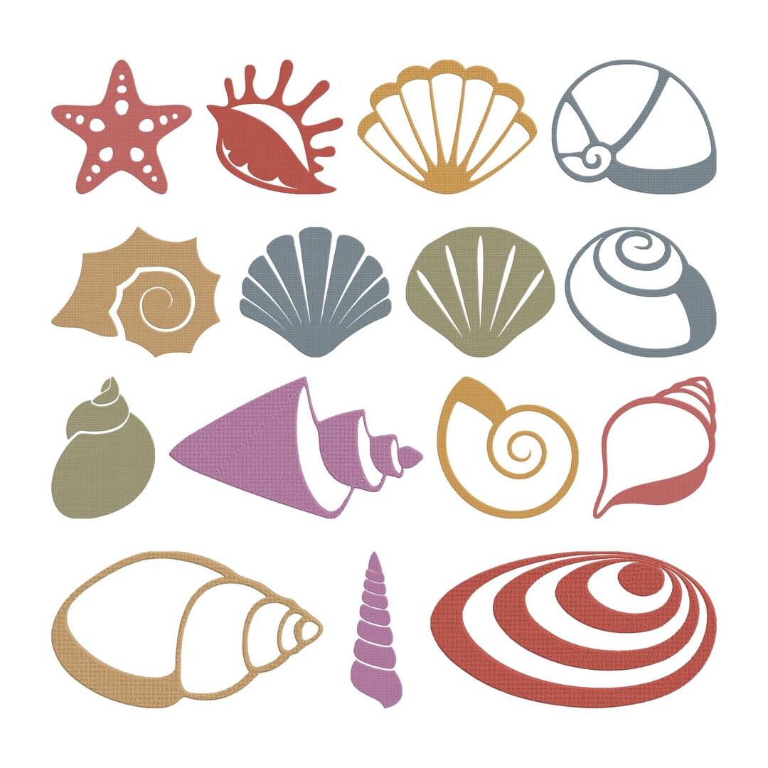 Emborded Shells Seashell Ocean Embroidery Design, Beach Shell Ocean Machine Embroidery ...