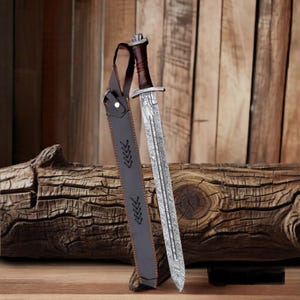 Hand Forged Damascus steel Swiss Sword Hand made crafted Unique Grooved blade