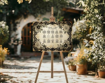 Wedding Seating Chart | Black Rose Wedding Table Plan | Gothic Dark Romance