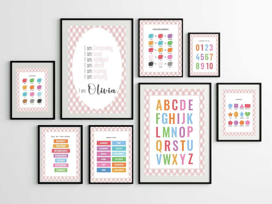 Mix and Match Educational Posters Kids | Pink Plaid Alphabet & Numbers ...