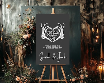 Gothic Wedding Sign | Till Death Do Us Part Skeleton Hands | Double-Sided Foam Board Wedding Keepsake