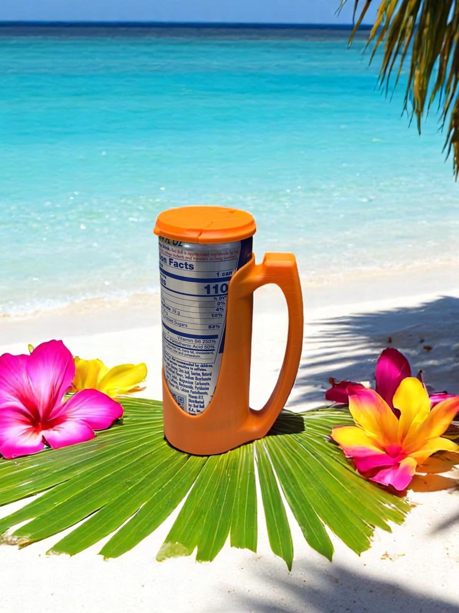 8.4oz Can Holder with Snap Lid – Mini Drink Cooler for Red Bull, Slim Sodas – Hygienic Cover and Reusable Grip Sleeve