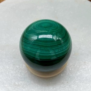 Malachite Sphere – 30.5mm Polished Crystal with Beautiful Banding | Heart Chakra Healing, Protection & Transformation | Stand Included