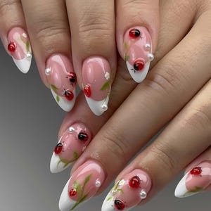 Wedding nails ,Flower Nails hand painted nail,custom press on nails,3D Nails,Campanula Nails,Acrylic Nails  ,Cute nails,Floral Nails
