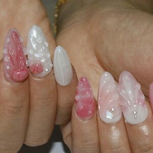 Wedding nails ,Jellyfish Nails hand painted nail,custom press on nails,3D Nails,Campanula Nails,Acrylic Nails  ,floral nails,Pink Nails,gift