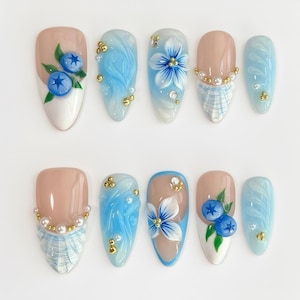 Wedding nails ,Flower Nails hand painted nail,custom press on nails,3D Nails,Campanula Nails,Acrylic Nails  ,Almond nails,French Nails,Gift