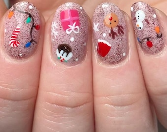 Christmas nails ,Gift Nails,French nails,hand painted nail,custom press on nails,3D Nails,Square nails,Acrylic Nails