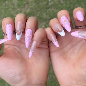 Wedding nails ,Strawberry Nails hand painted nail,custom press on nails,3D Nails,Nails,Acrylic Nails  ,Girl nails,Pink Nails,Birthday Gift