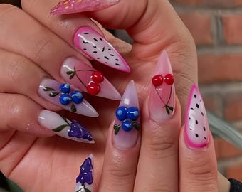 Wedding nails ,Fruit Nails,French nails,hand painted nail,custom press on nails,3D Nails,Almond nails,Acrylic Nails