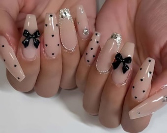Wedding nails,Bow Nails hand painted nail,custom press on nails,Coffin Nails,3D Nails,French Nails,Acrylic Nails ,gift