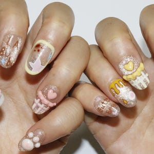Wedding nails ,Flower Carton Nails hand painted nail,custom press on nails,3D Nails,Campanula Nails,Acrylic Nails  ,floral nails,Pink Nails
