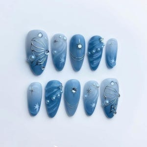Wedding nails ,Y2K Nails hand painted nail,custom press on nails,3D Nails,Campanula Nails,Acrylic Nails  ,Girl nails,French Nails,Girl gift