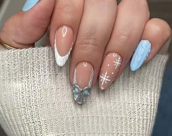 Wedding nails ,Snowflake Nails hand painted nail,French nails,custom press on nails,3D Nails,Acrylic Nails,Pink Nails