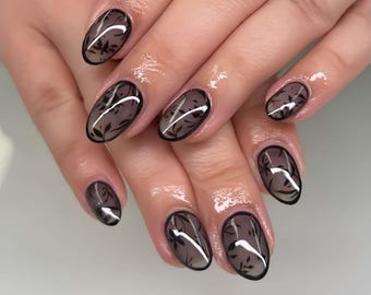 Ongles de mariage, ongles peints à la main Flroal Nails, presse personnalisée sur les ongles, ongles 3D, ongles en amande, ongles acryliques