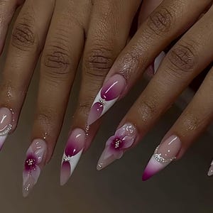 Hochzeitsnägel, Blumennägel handbemalter Nagel, benutzerdefinierte Presse auf Nägel, 3D-Nägel, lange Stiletto-Nägel, Acrylnägel, Blumennägel, Nägel, Geschenk