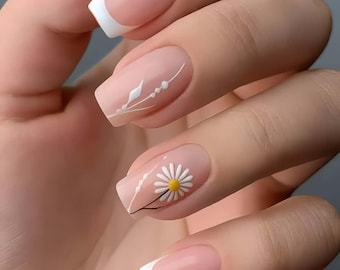 Wedding nails,Floral Nails hand painted nail,custom press on nails,Square Nails,3D Nails,French Nails,Acrylic Nails ,gift