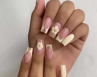 Wedding nails,Floral Nails hand painted nail,custom press on nails,Square Nails,3D Nails,French Nails,Acrylic Nails ,gift