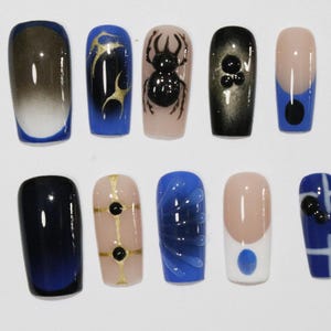 Wedding nails ,SpiderNails hand painted nail,custom press on nails,3D Nails,Campanula Nails,Acrylic Nails  ,Black nails,Floral Nails