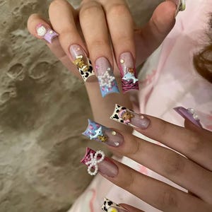 Wedding nails ,French Nails hand painted nail,custom press on nails,3D Nails,Campanula Nails,Acrylic Nails  ,floral nails,Girl Nails,gift