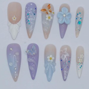 Wedding nails ,Flower Nails hand painted nail,custom press on nails,3D Nails,Purple Nails,Acrylic Nails  ,Pink nails,Rose Nails,Girl gift