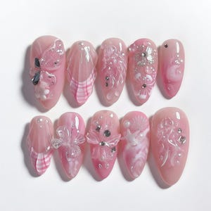 Wedding nails ,Flower Nails hand painted nail,custom press on nails,3D Nails,Campanula Nails,Acrylic Nails  , nails,Ocean Nails，Girl gift