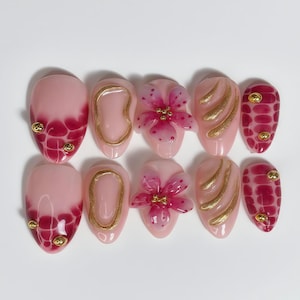 Wedding nails ,Flower Nails hand painted nail,custom press on nails,3D Nails,Campanula Nails,Acrylic Nails  ,Almond nails,French Nails,Gift